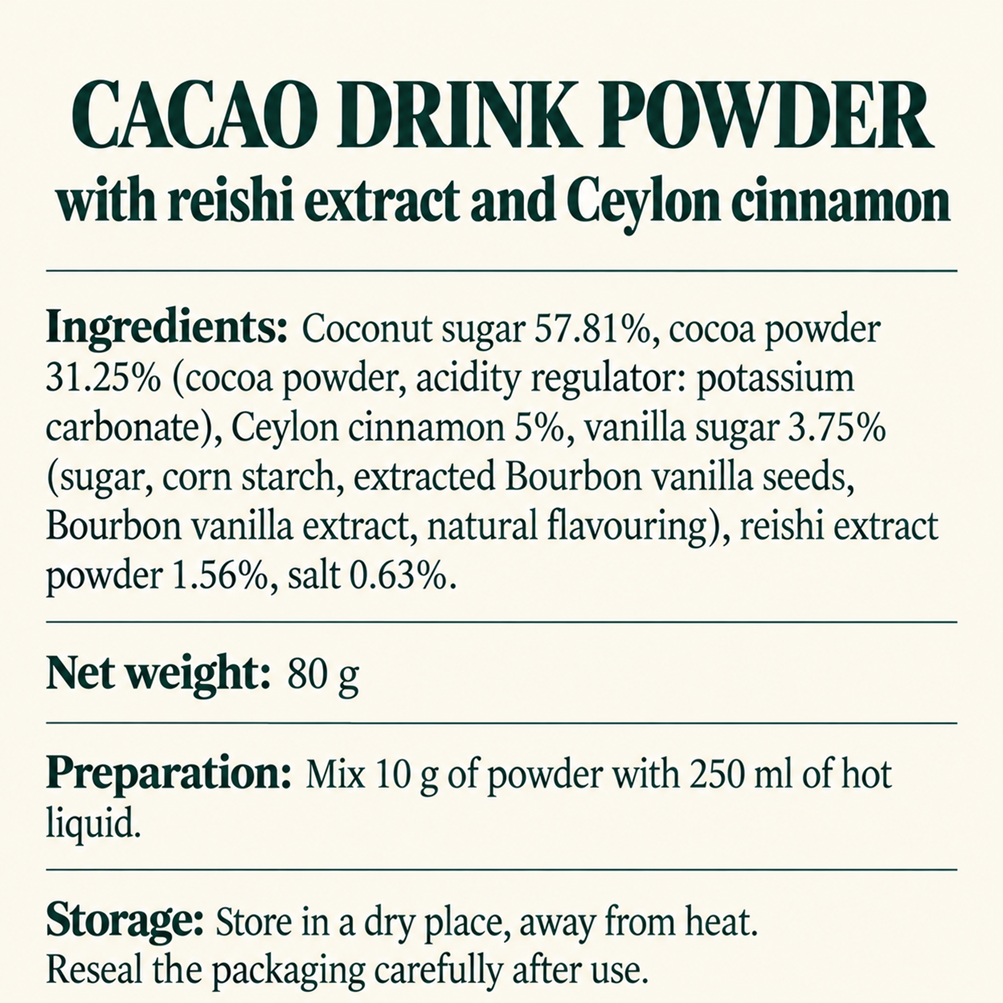Sienami Gourmet — Reishi Cacao with Ceylon Cinnamon & Coconut Sugar · 80 g